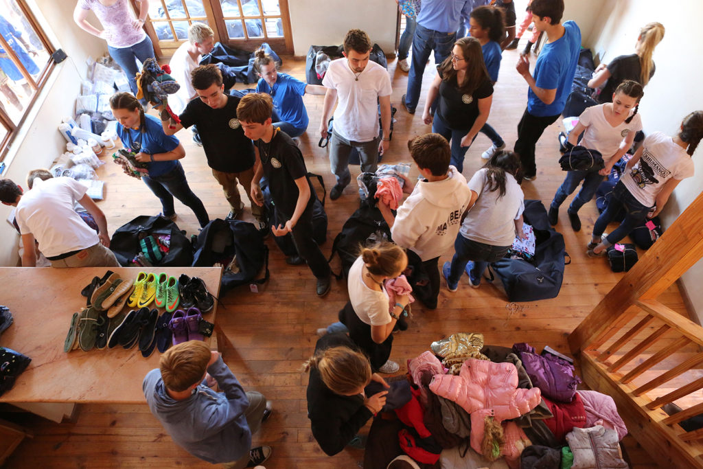 Unpacking donation bags at Botshabelo